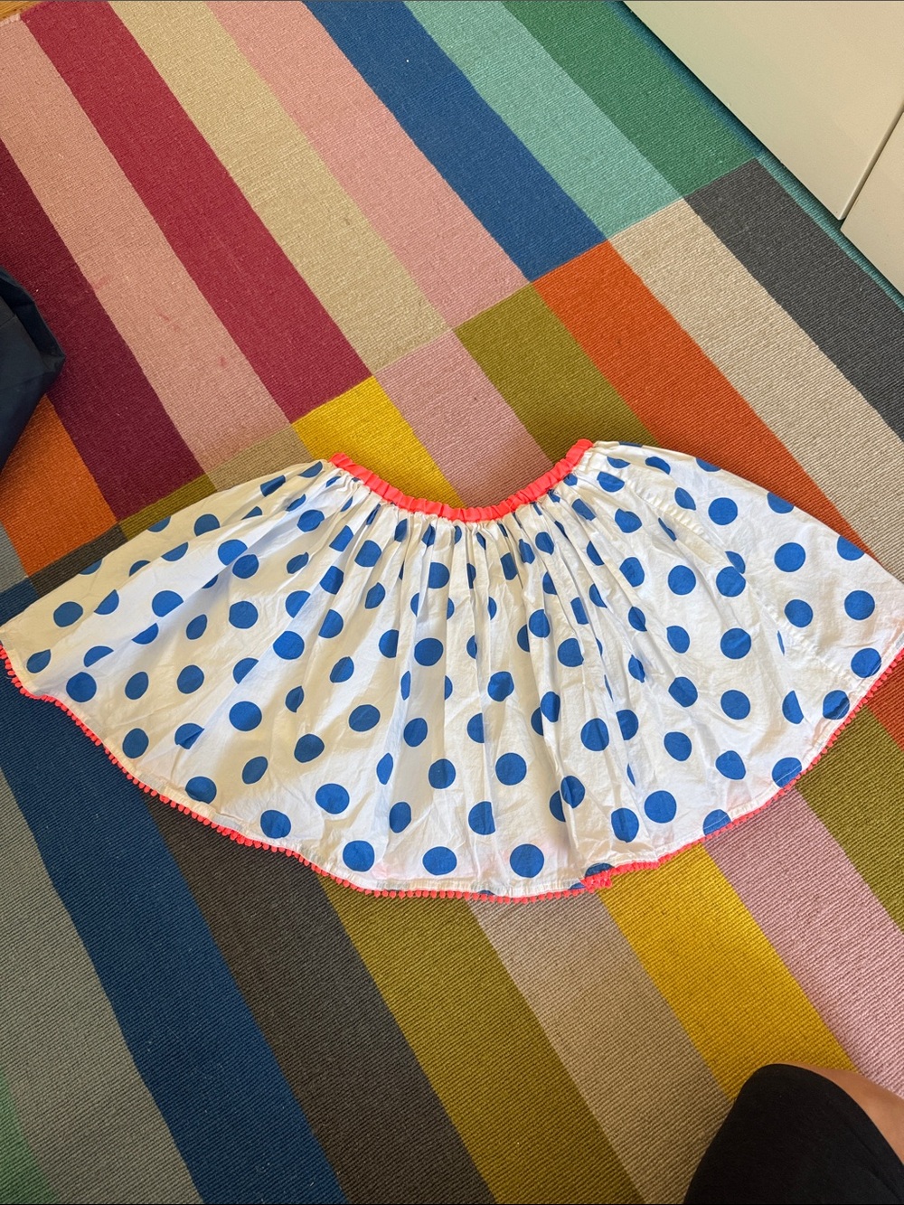 Mini Boden White Skirt with Blue Polka Dots and coral Trim